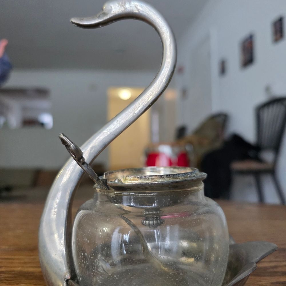 Elegant Swan-Shaped Silver and Glass Teapot